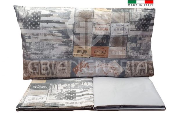 COMPLETO LETTO ROUTE GRIGIO IN COTONE