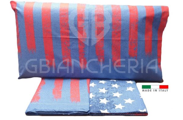 COMPLETO LETTO U.S.A. BLU IN COTONE