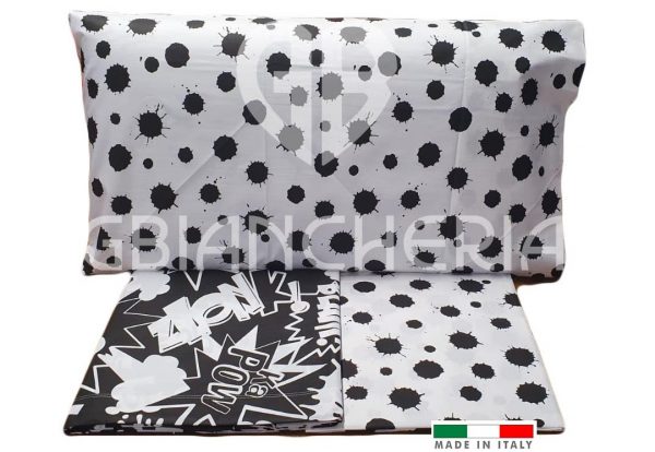 COMPLETO LETTO COMICS NERO IN COTONE