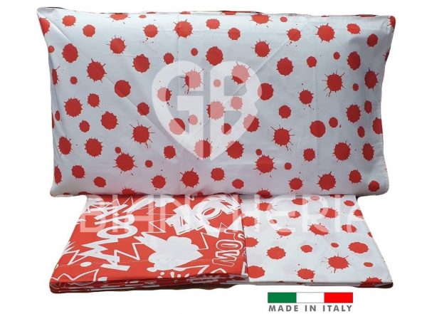 COMPLETO LETTO COMICS ROSSO IN COTONE