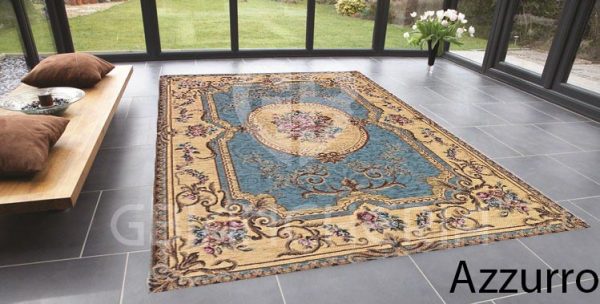 TAPPETO MEDAGLIONE AZZURRO ANTISCIVOLO