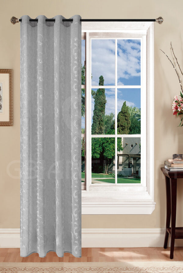TENDA MARTA RICAMATA CON ANELLI IN ALLUMINIO GRIGIO 140x290