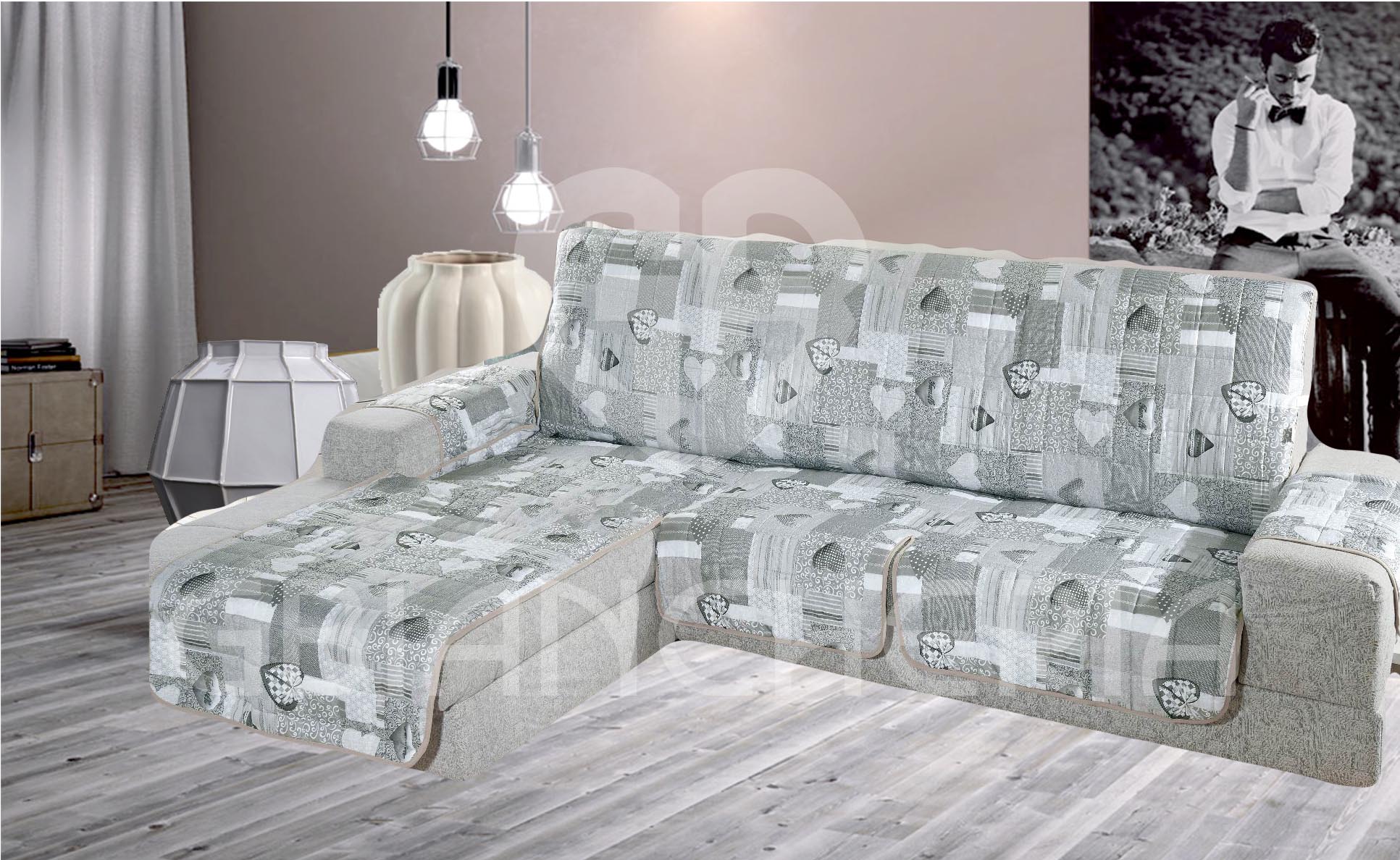 COPRIDIVANO SHABBY CON PENISOLA GRIGIO – GBiancheria