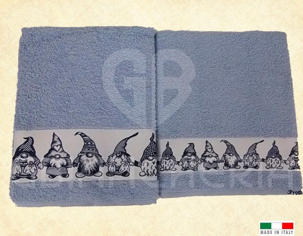 COPPIA SALVIETTE BAGNO GNOMI AZZURRE