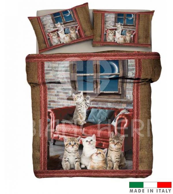 COPRIPIUMINO CON STAMPA DIGITALE 3D Dis. GATTINI
