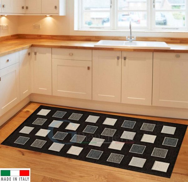 TAPPETO SQUARE NERO CON ANTISCIVOLO