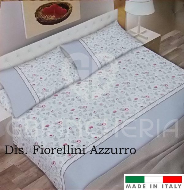 COMPLETO LETTO FIORELLINI AZZURRI FLANELLA