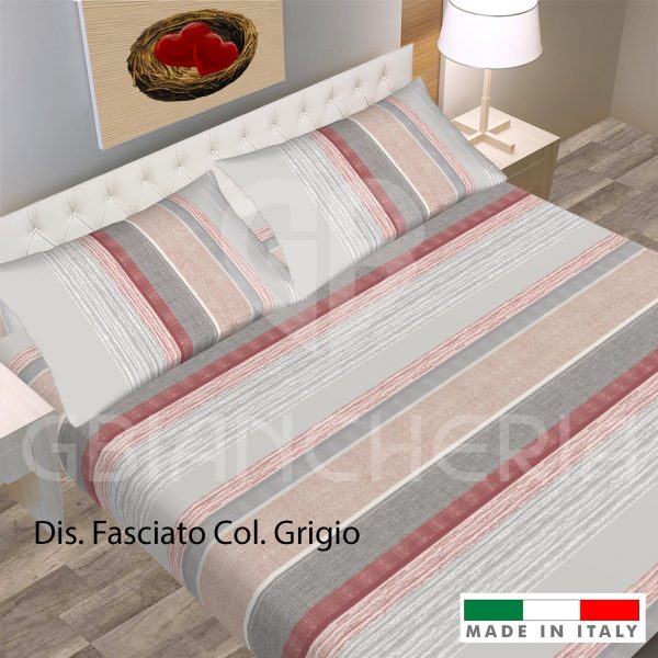 COMPLETO LETTO FASCIATO GRIGIO FLANELLA