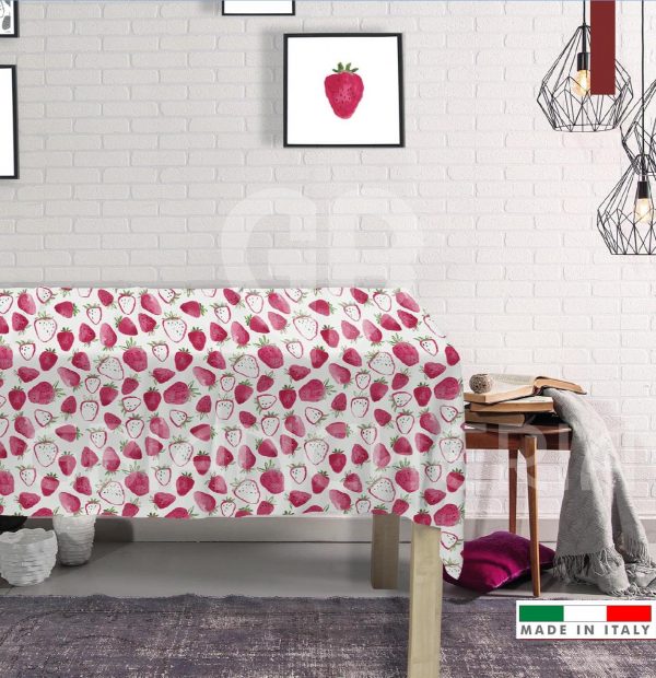 TOVAGLIA STAMPATA CON TOVAGLIOLI FRAGOLE