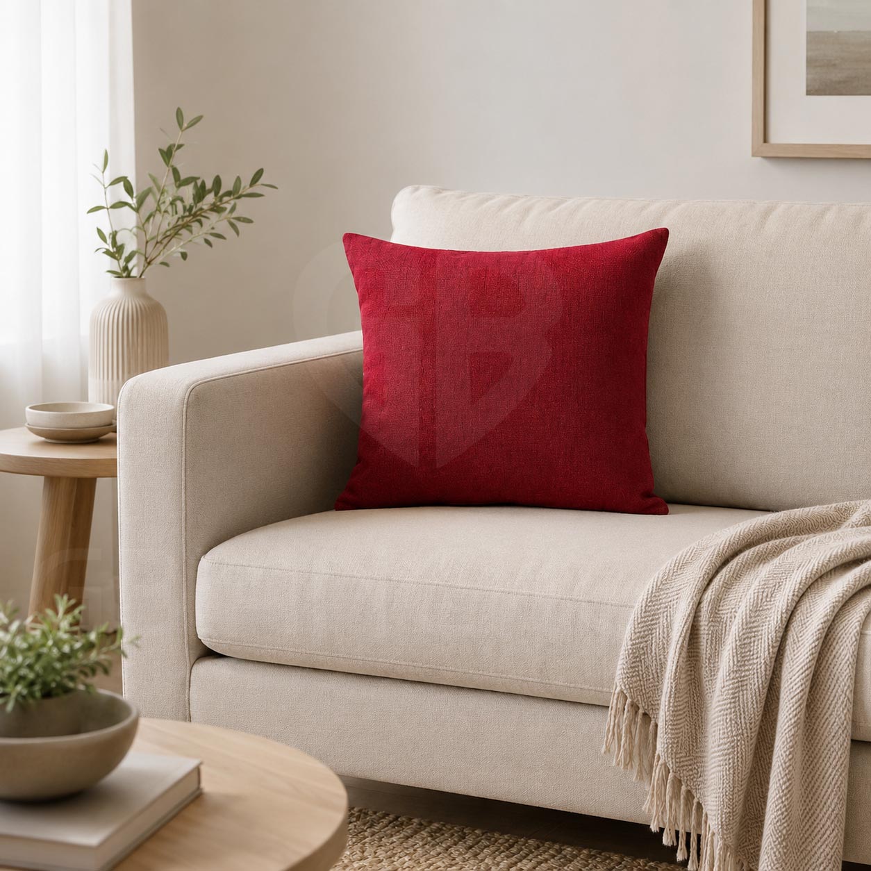CUSCINO EFFETTO CANAPA ROSSO 50X50 - immagine 2