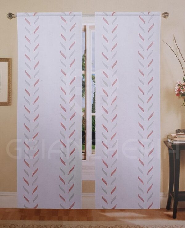 COPPIA TENDE IRMA RICAMATA CON FOGLIE BORDEAUX
