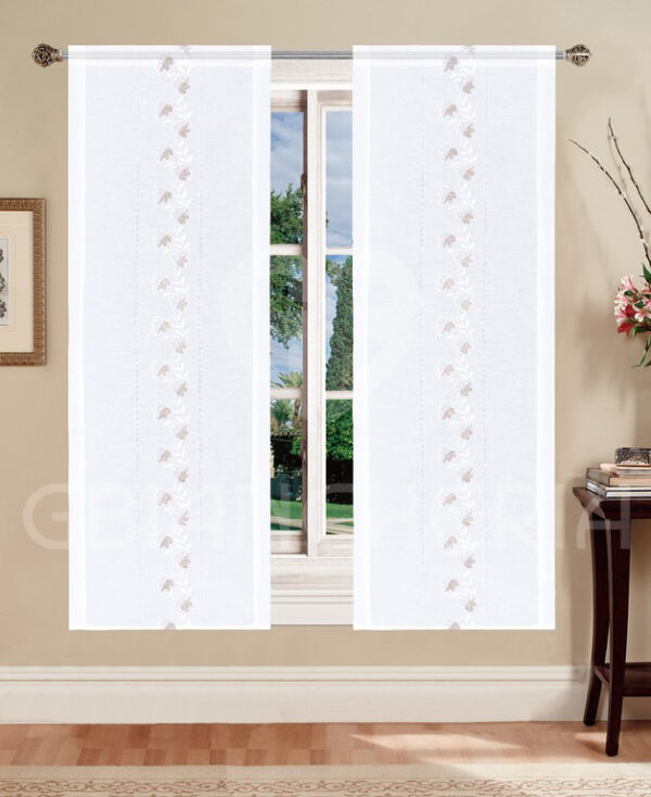 COPPIA TENDE ARIANNA CON RICAMO AJOUR E FOGLIE BEIGE