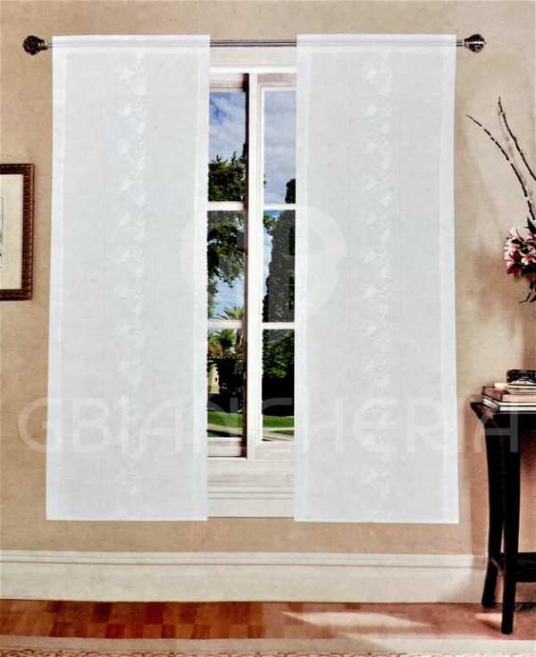 COPPIA TENDE ARIANNA CON RICAMO AJOUR E FOGLIE BIANCO