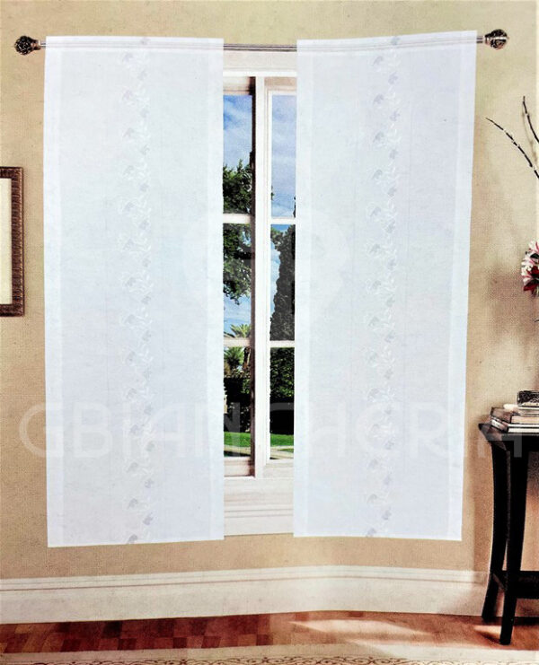 COPPIA TENDE ARIANNA CON RICAMO AJOUR E FOGLIE GRIGIO