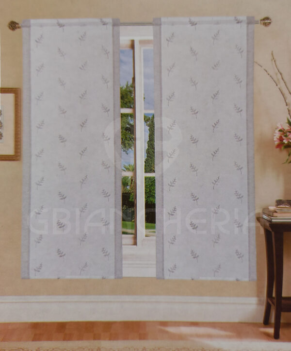 COPPIA TENDE ASTRID RICAMATA CON FOGLIE GRIGIO