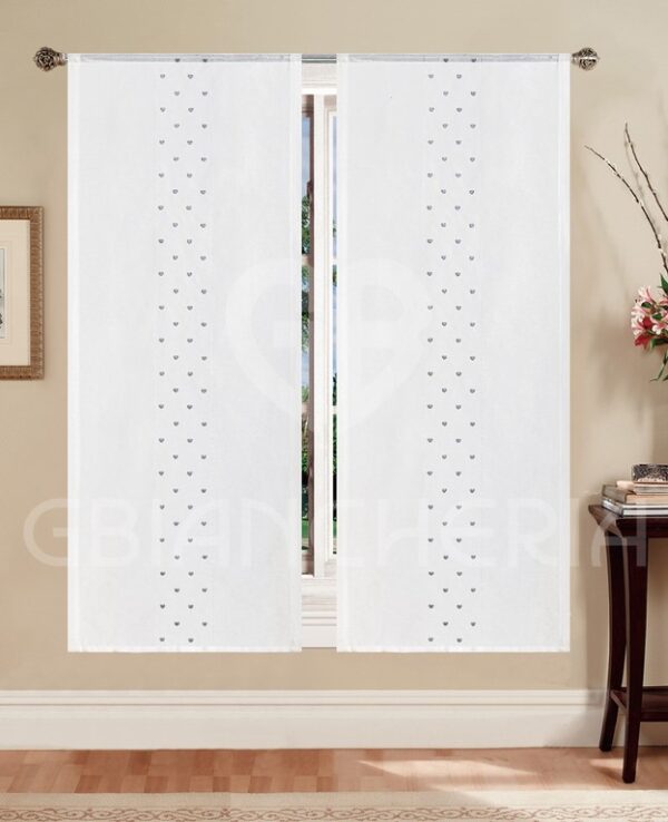 COPPIA TENDE ARIANNA CON RICAMO AJOUR E CUORI GRIGIO