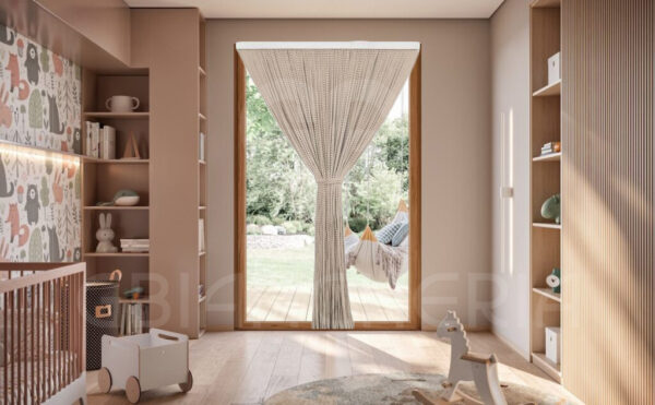 TENDA ANTIMOSCHE A PERLINE IN STOFFA PANNA