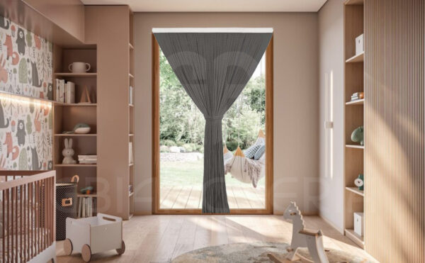 TENDA ANTIMOSCHE A PERLINE IN STOFFA GRIGIO