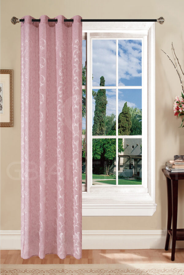 TENDA MARTA RICAMATA CON ANELLI IN ALLUMINIO ROSA 140x290
