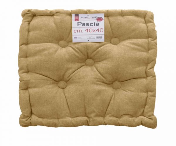 CUSCINO ARREDO MATTONELLA 40×40 GIALLO TRAPUNTATO CON BOTTONI FOUTON