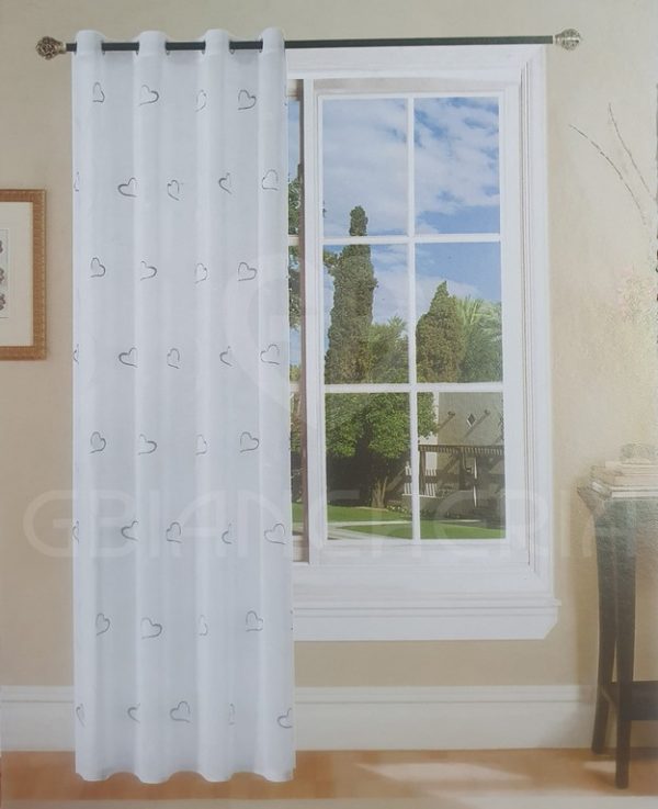 TENDAGGIO TENDA CUORE RICAMATO GRIGIO