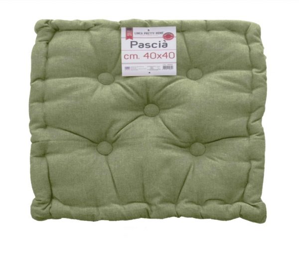 CUSCINO ARREDO MATTONELLA 40x40 VERDE TRAPUNTATO CON BOTTONI FOUTON