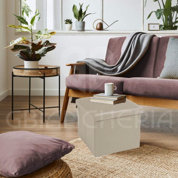 POUF CONTENITORE QUADRATO IMBOTTITO BEIGE