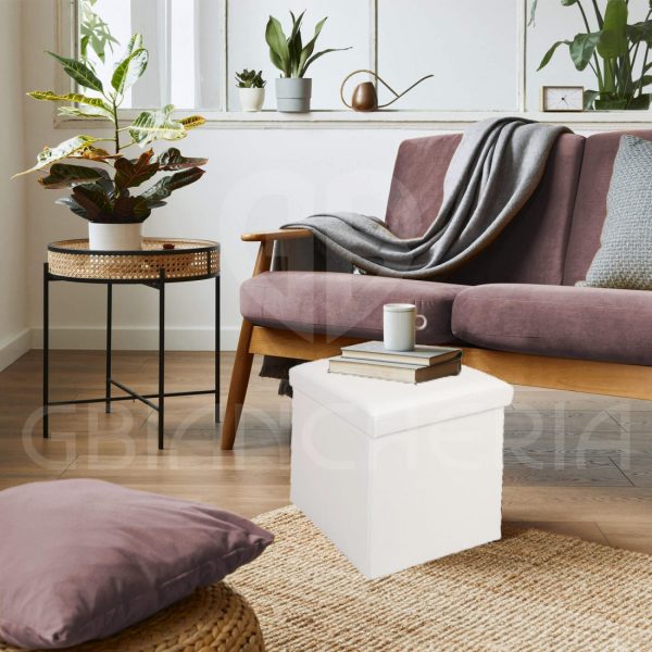 POUF CONTENITORE QUADRATO IMBOTTITO BIANCO