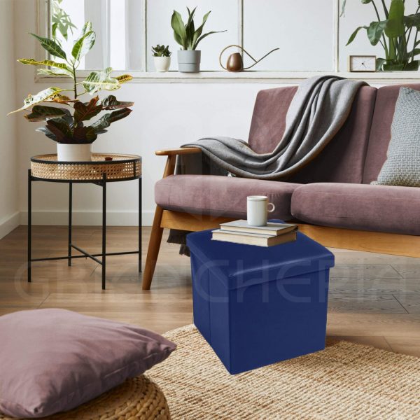 POUF CONTENITORE QUADRATO IMBOTTITO BLU