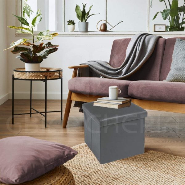POUF CONTENITORE QUADRATO IMBOTTITO GRIGIO