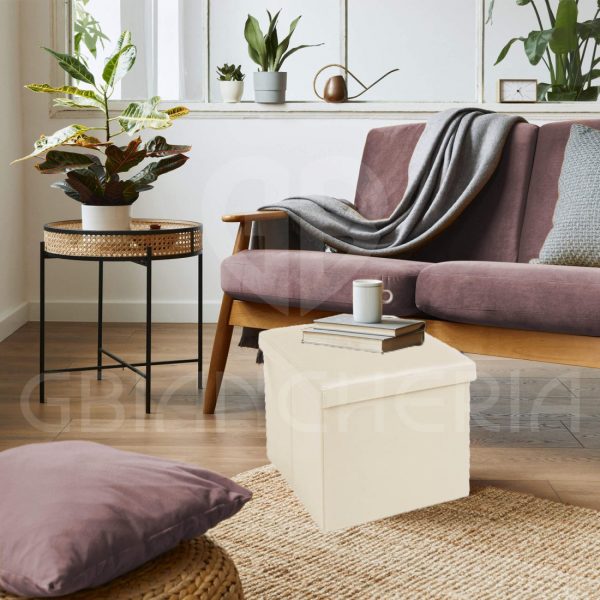 POUF CONTENITORE QUADRATO IMBOTTITO PANNA