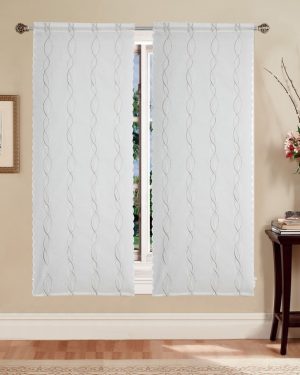 TENDE RICAMATE BETTY BIANCO/GRIGIO COPPIA PANNELLI 60X150/60X240 SEMITRASPARENTE