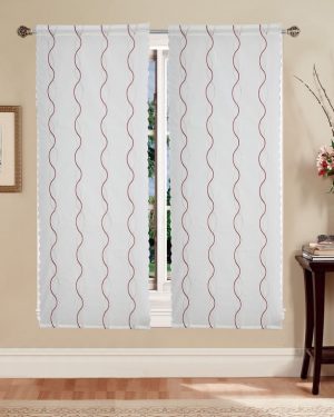 TENDE RICAMATE BETTY BIANCO/ROSSO COPPIA PANNELLI 60X150/60X240 SEMITRASPARENTE