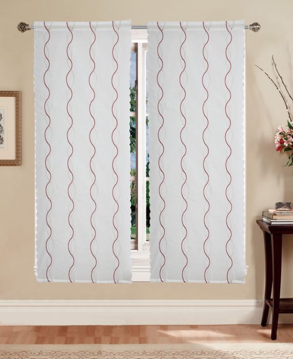 TENDE RICAMATE BETTY BIANCO/ROSSO COPPIA PANNELLI 60X150/60X240 SEMITRASPARENTE