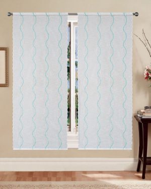 TENDE RICAMATE BETTY BIANCO/SALVIA COPPIA PANNELLI 60X150/60X240 SEMITRASPARENTE