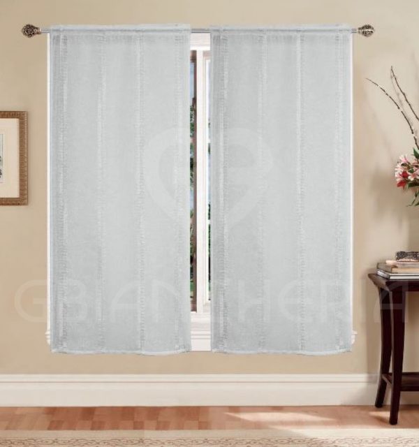 TENDE JOLANDA BIANCHE ELEGANTI CON RICAMI VERTICALI – COPPIA 60X150 O 60X240 IN POLIESTERE