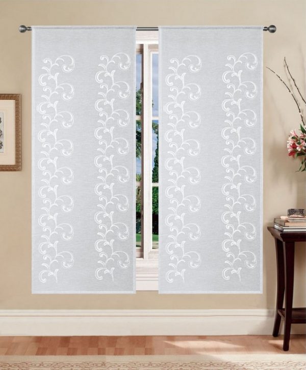 COPPIA TENDE A PANNELLO MARTA RICAMATE ARABESCO BIANCO 60x150/60x240 cm