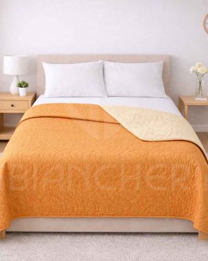 COPRILETTO TRAPUNTATO DOUBLE FACE PRIMAVERILE ESTIVO IN MICROFIBRA – COLORE ARANCIO/ARANCIONE