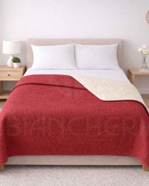 COPRILETTO TRAPUNTATO DOUBLE FACE PRIMAVERILE ESTIVO IN MICROFIBRA – COLORE BORDEAUX/PANNA