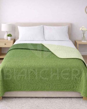 COPRILETTO TRAPUNTATO DOUBLE FACE PRIMAVERILE ESTIVO IN MICROFIBRA – COLORE VERDE/VERDINO