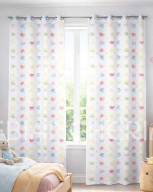 TENDA CAMERETTA 140X290 CUORI ACQUERELLO CON ANELLI