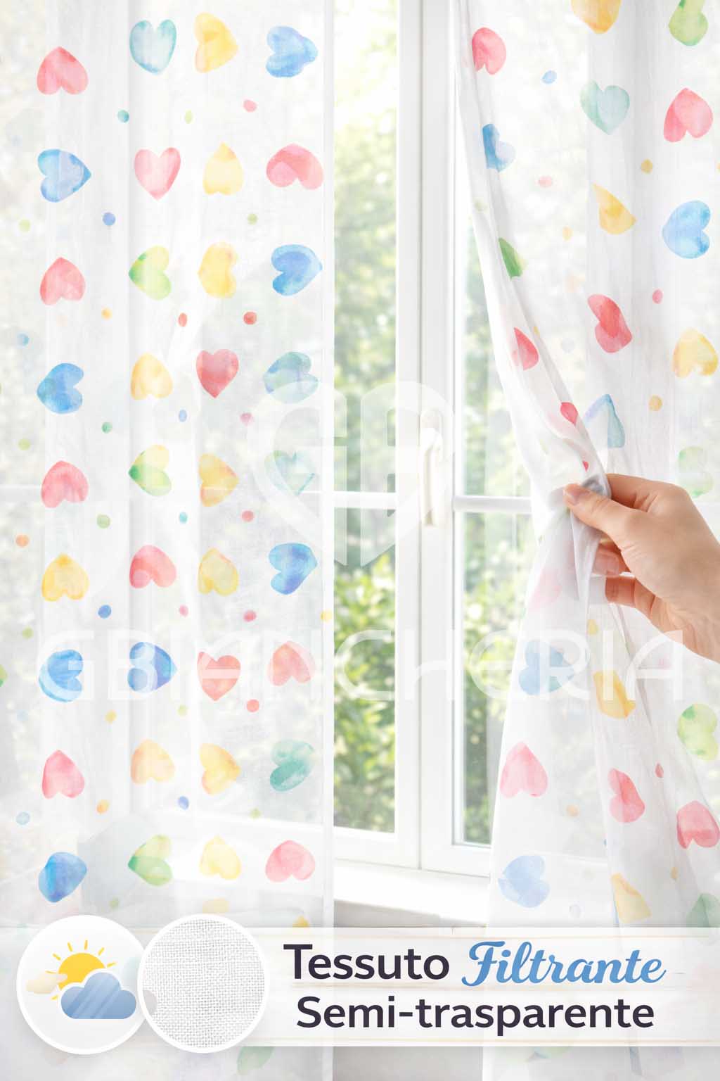 TENDA A VETRO 60X150 E 60X240 CUORI ACQUERELLO FILTRANTE - immagine 3