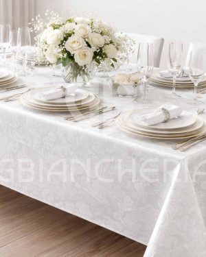TOVAGLIA ELEGANTE IN FIANDRA DI COTONE DAMASCATA MADE IN ITALY BIANCO