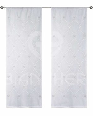 TENDA GRIGIA SEMITRASPARENTE RICAMATA CUORI – GIULIA