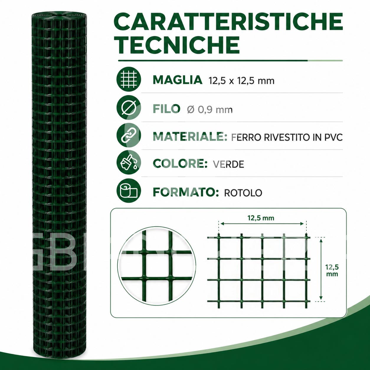 RETE METALLICA VERDE ELETTROSALDATA PVC MAGLIA 12,5X12,5 MM PER POLLAIO ORTO VOLIERA GIARDINO - immagine 2