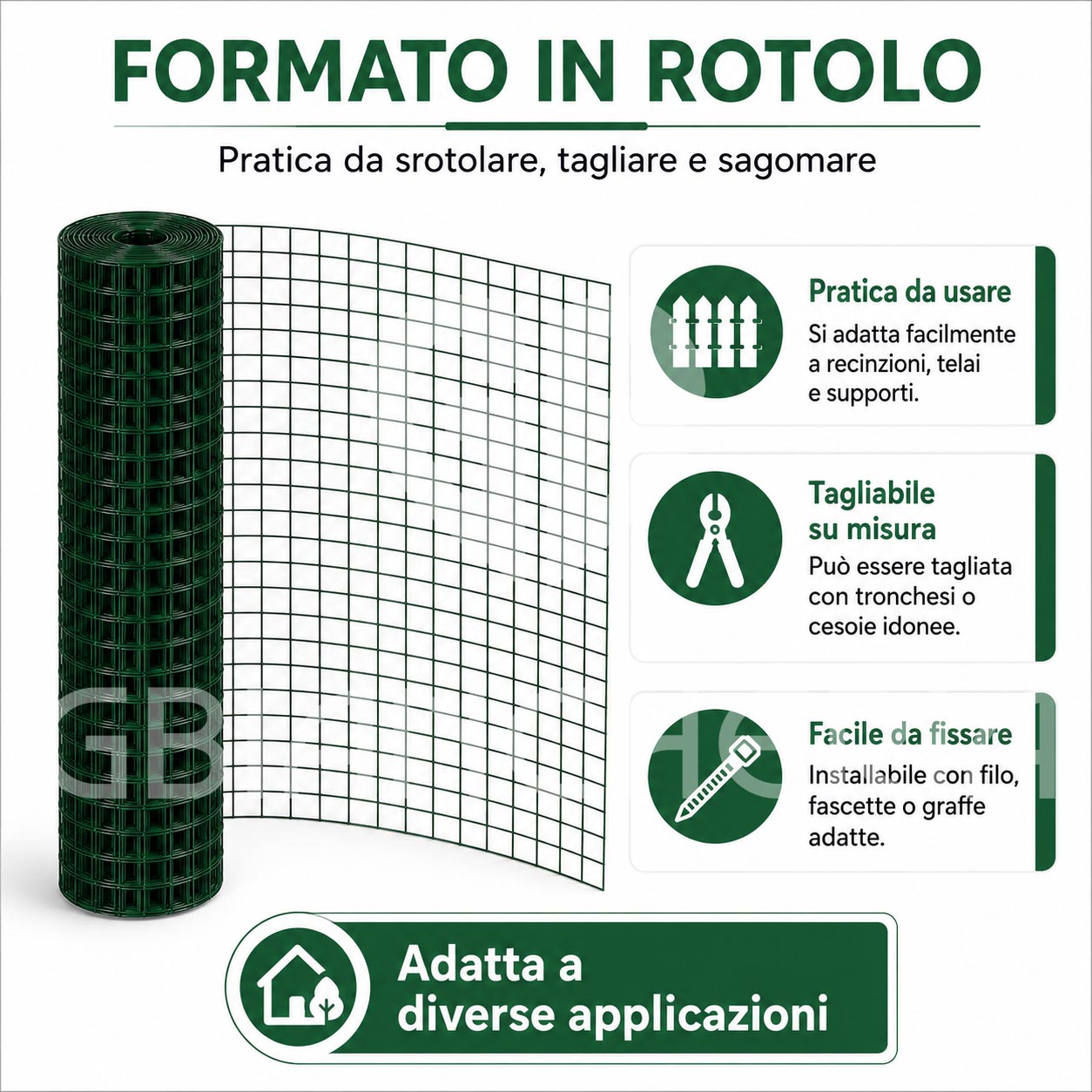 RETE METALLICA VERDE ELETTROSALDATA PVC MAGLIA 12,5X12,5 MM PER POLLAIO ORTO VOLIERA GIARDINO - immagine 3