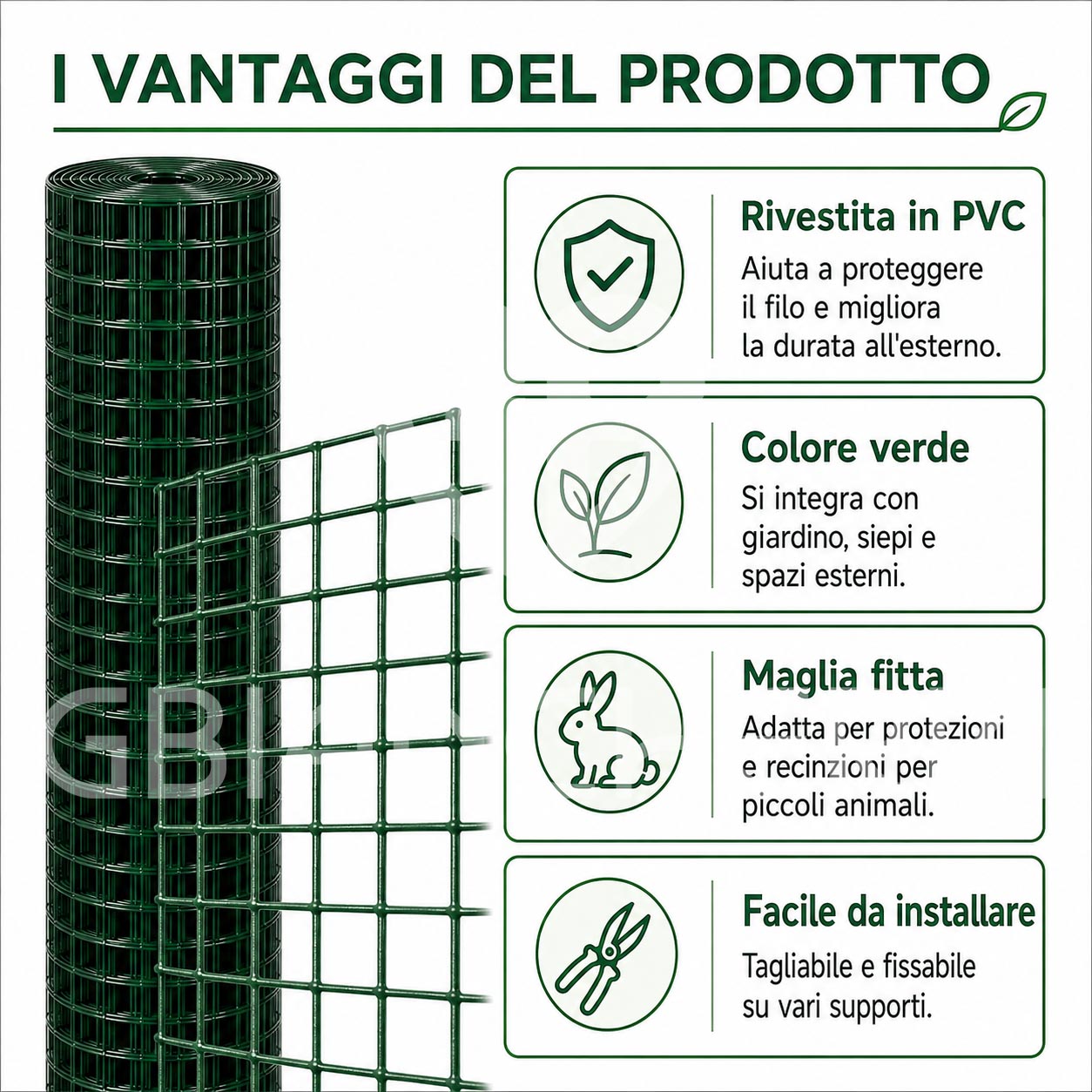 RETE METALLICA VERDE ELETTROSALDATA PVC MAGLIA 12,5X12,5 MM PER POLLAIO ORTO VOLIERA GIARDINO - immagine 4