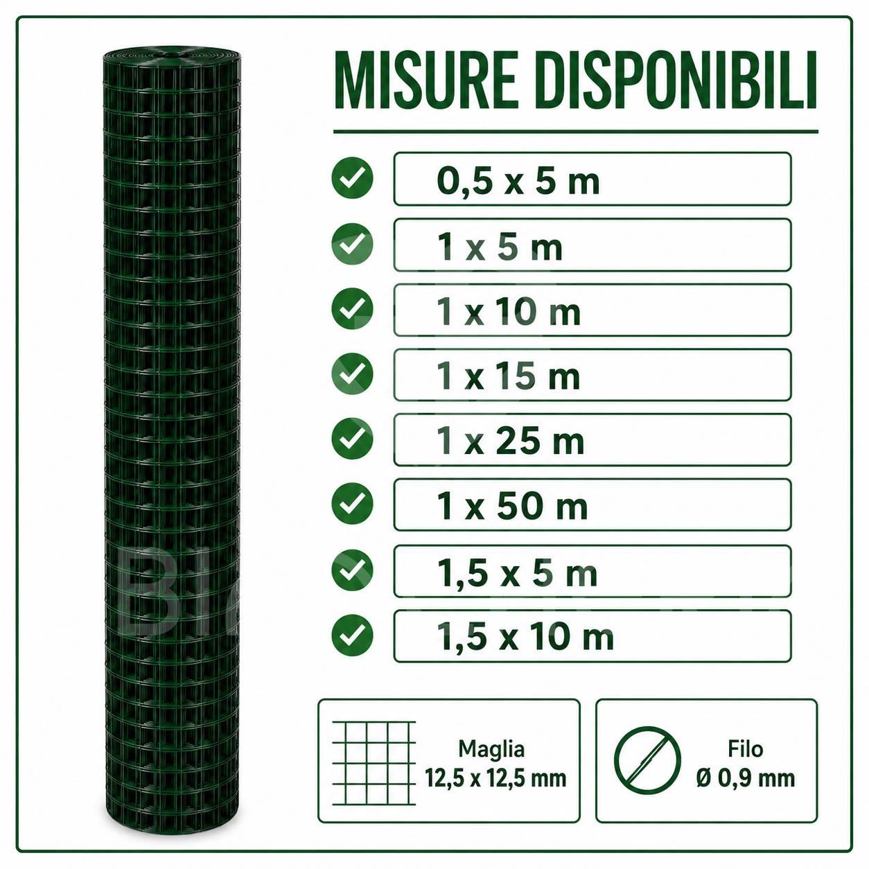 RETE METALLICA VERDE ELETTROSALDATA PVC MAGLIA 12,5X12,5 MM PER POLLAIO ORTO VOLIERA GIARDINO - immagine 7