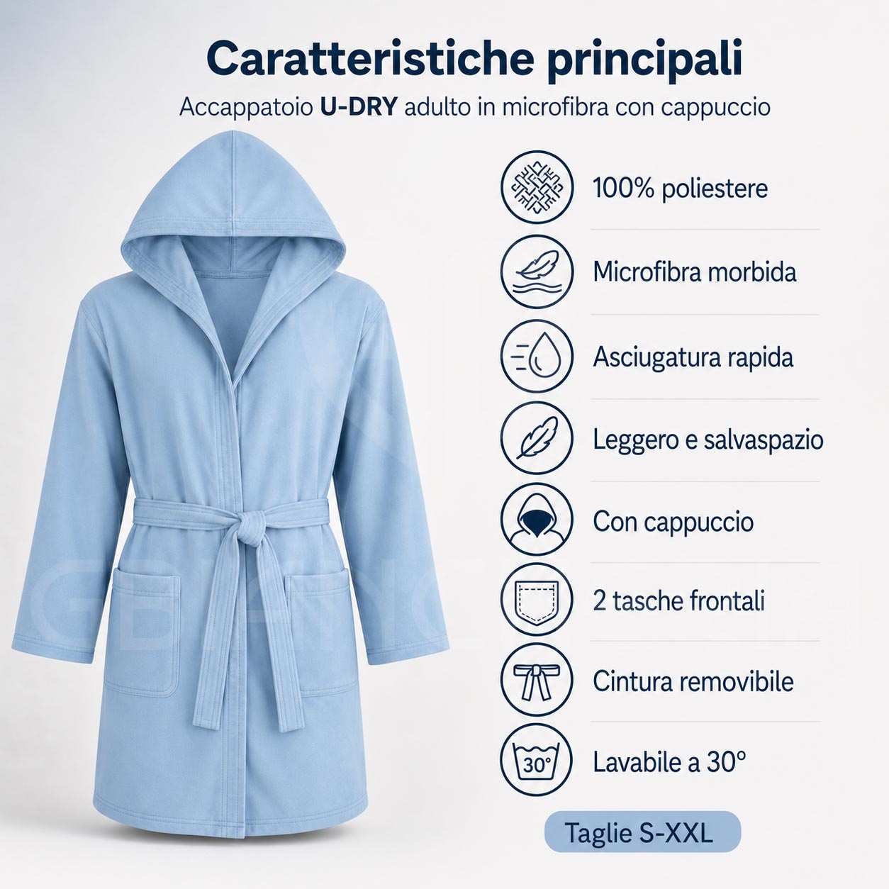 ACCAPPATOIO ADULTO IN MICROFIBRA CON CAPPUCCIO U-DRY ASCIUGATURA RAPIDA - immagine 2