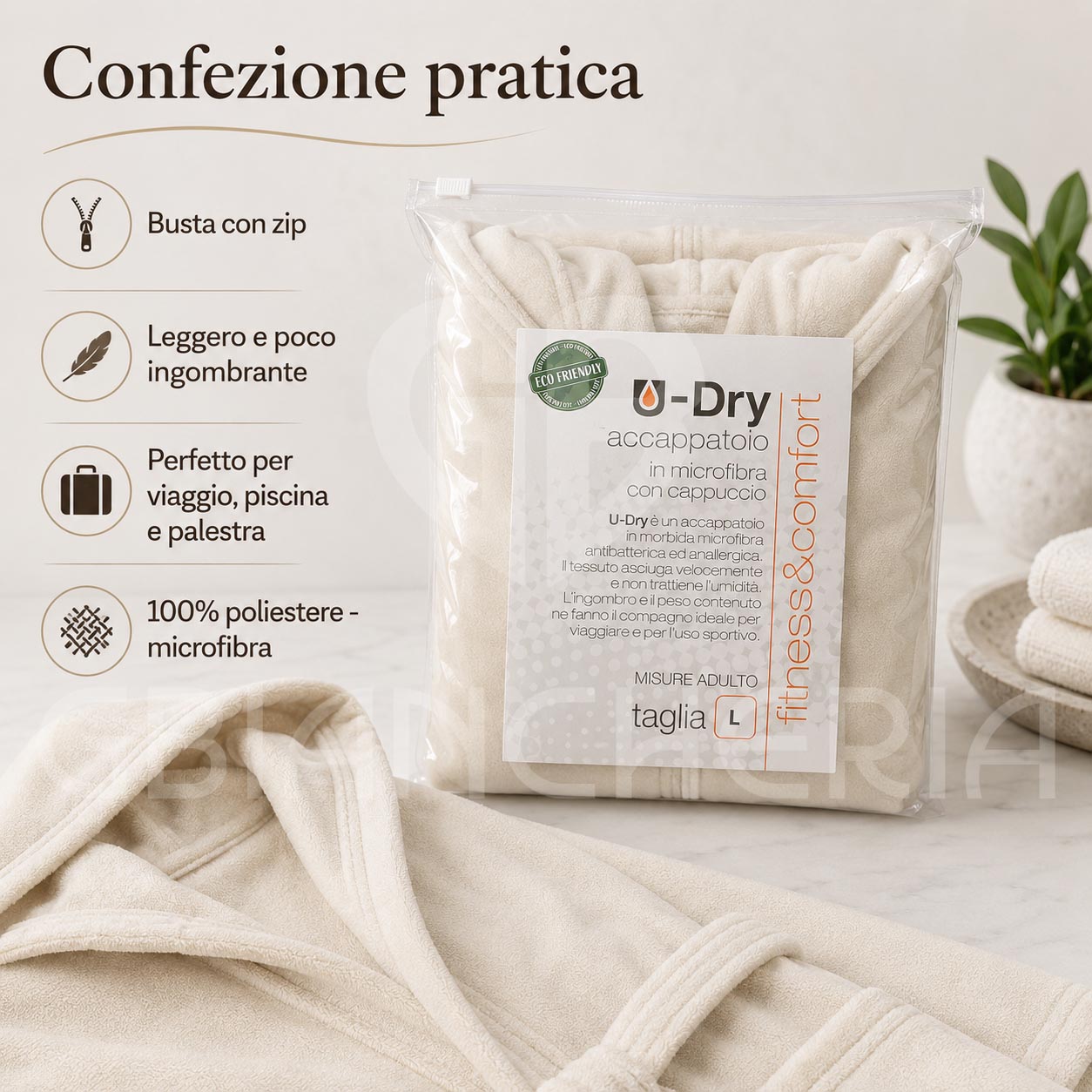 ACCAPPATOIO ADULTO IN MICROFIBRA CON CAPPUCCIO U-DRY ASCIUGATURA RAPIDA - immagine 5